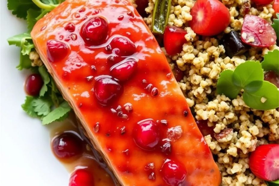 Pomegranate Glazed Salmon with Quinoa Salad